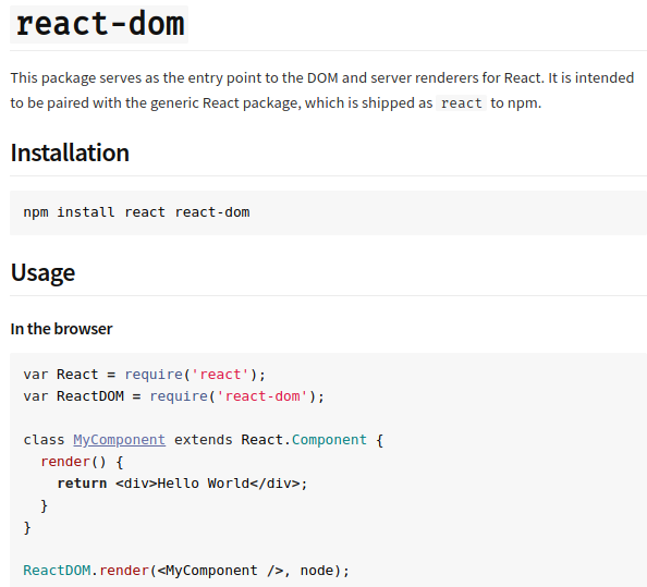 React DOM library npm screenshot